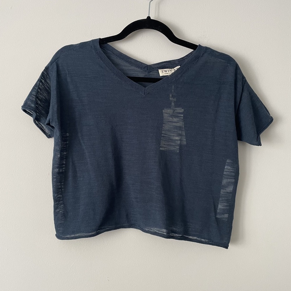 NWT Twinset Simona Barbieri Maglia Cotton Blend Crop Short Sleeve Top Navy Small
